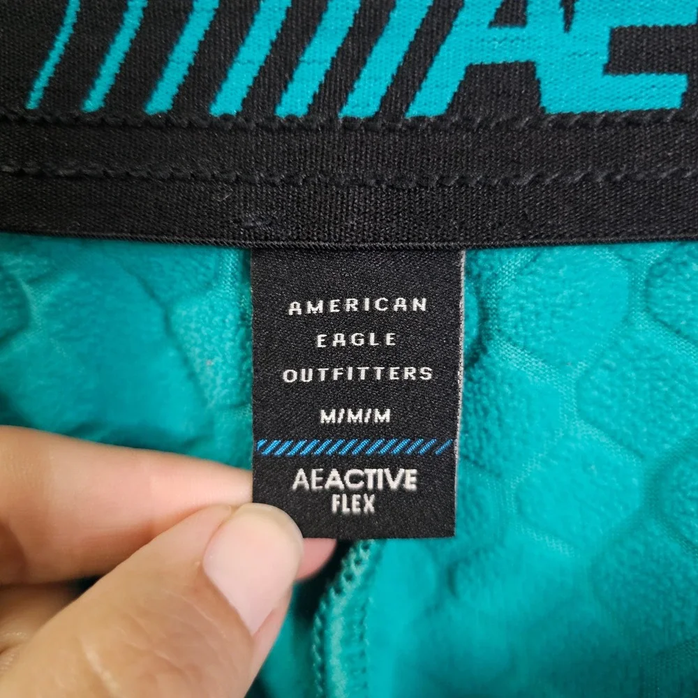 American Eagle AEactive Flex Joggers Mens Medium Gray Teal Fleece Lined Pants
